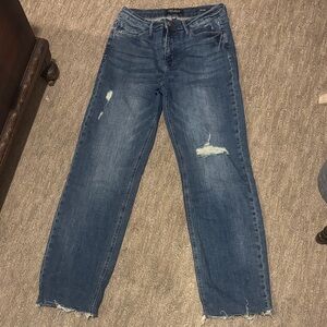 Judy Blue Distressed Dad Jeans - Dark Blue